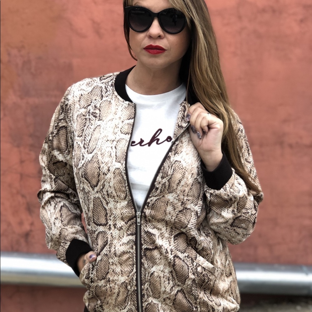 Snakeskin Silky Bomber Jacket